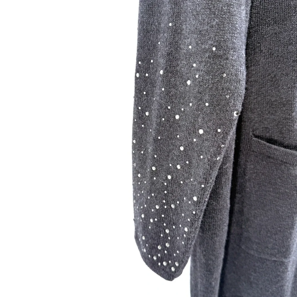 Chico's Cardigan Womens 2/Large Pre-Owned Cardigan Gray Rhinestone Embellished